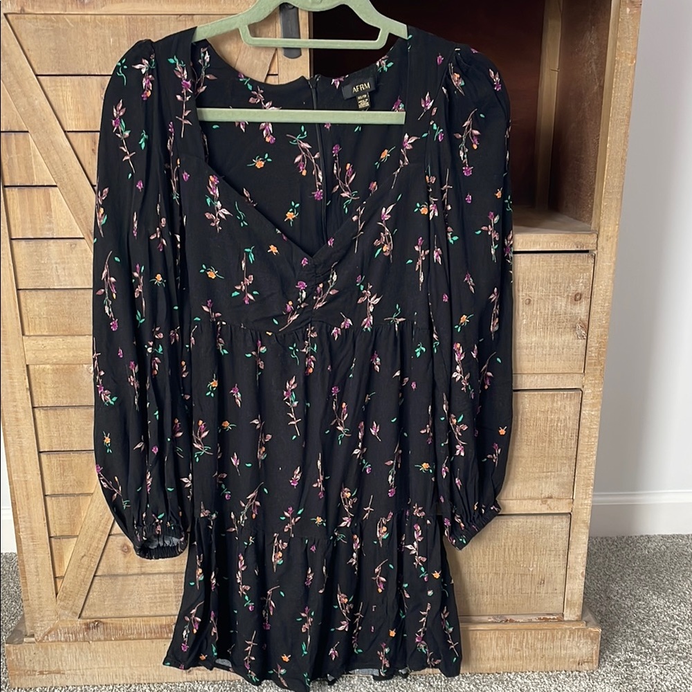 AFRM Black Long Sleeve V-Neck Sundress